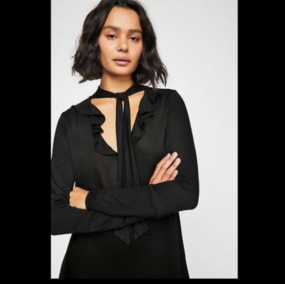 Free People Tops - Free People Ruffle Tie Front Waffle Knit Tunic